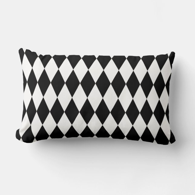 Coussin Rectangle Motif noir et blanc de harlequin de diamant (Recto)