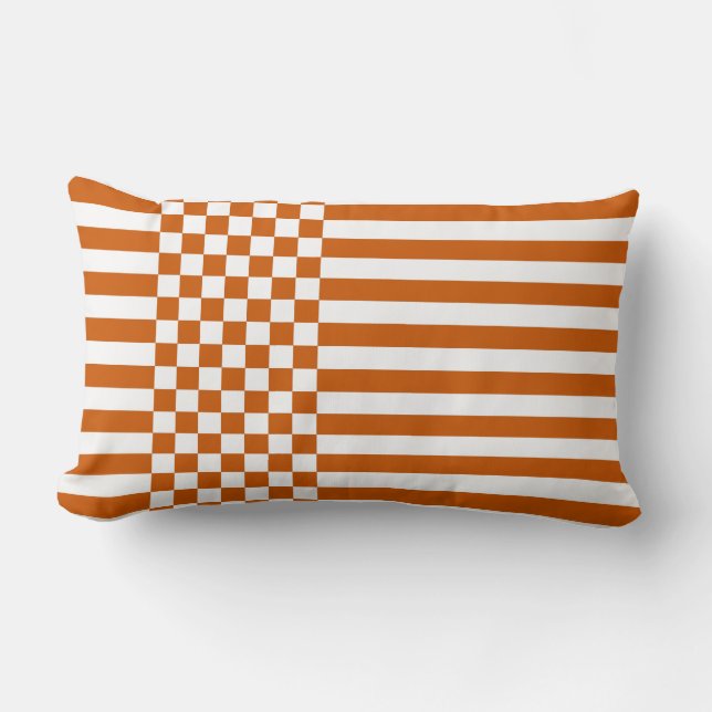 Coussin Rectangle Motif Orange & Blanc Checkers & Grilles (Recto)