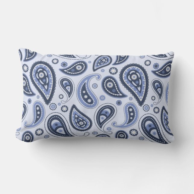 Coussin Rectangle Motif Paisley Bleu (Recto)