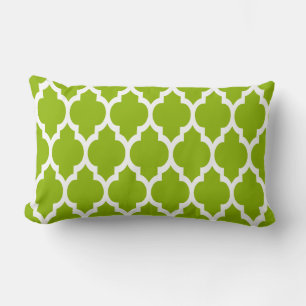 Coussin Rectangle Motif Quatrefeuilles Marocain Vert Pomme Blanc #4