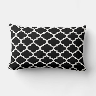 Coussin Rectangle Motif Quatrefeuilles Noir Blanc #2