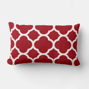 Coussin Rectangle Motif Quatrefeuilles Rouge Canneberge
