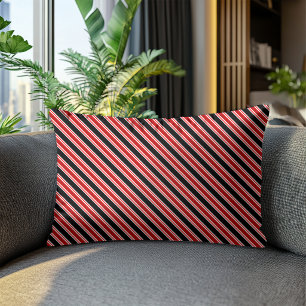 Coussin Rectangle Motif rayé diagonal rouge et noir moderne