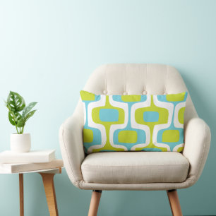 Coussin Rectangle Motif rétro Aqua Chartreuse MCM au milieu du siècl