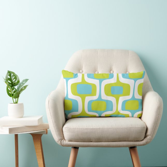 Coussin Rectangle Motif rétro Aqua Chartreuse MCM au milieu du siècl (Chaise)