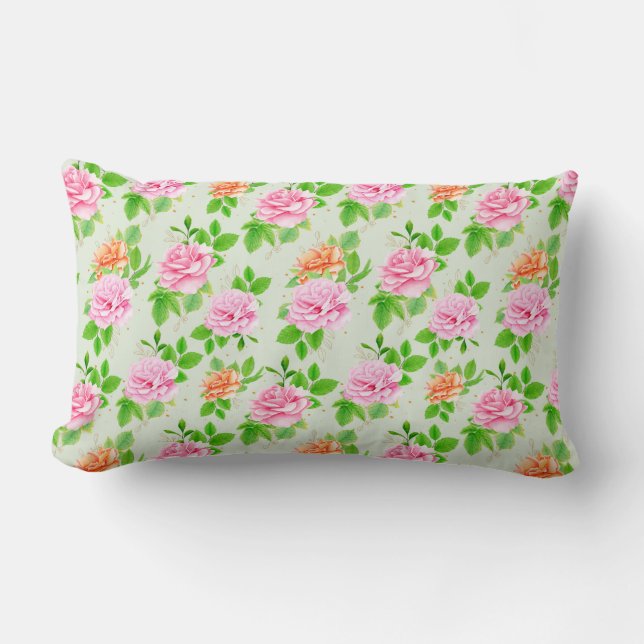 Coussin Rectangle Motif Roses Roses Fleurs (Recto)