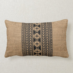 Coussin Rectangle Motif rustique de la tribu aztèque Burlap