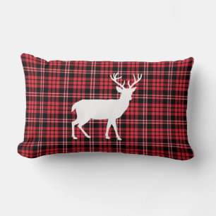 Coussin Rectangle Motif Rustique Rouge Cerf Et Noir Plaid
