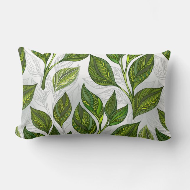Coussin Rectangle Motif sans couture avec Feuilles de thé vert (Recto)