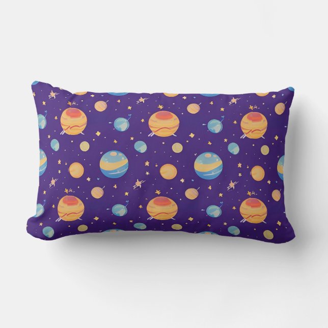 Coussin Rectangle Motif spatial coloré avec planètes, étoiles (Recto)