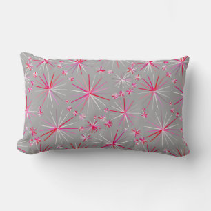 Coussin Rectangle Motif Spoutnik du milieu du siècle, Grey et Fuchsi