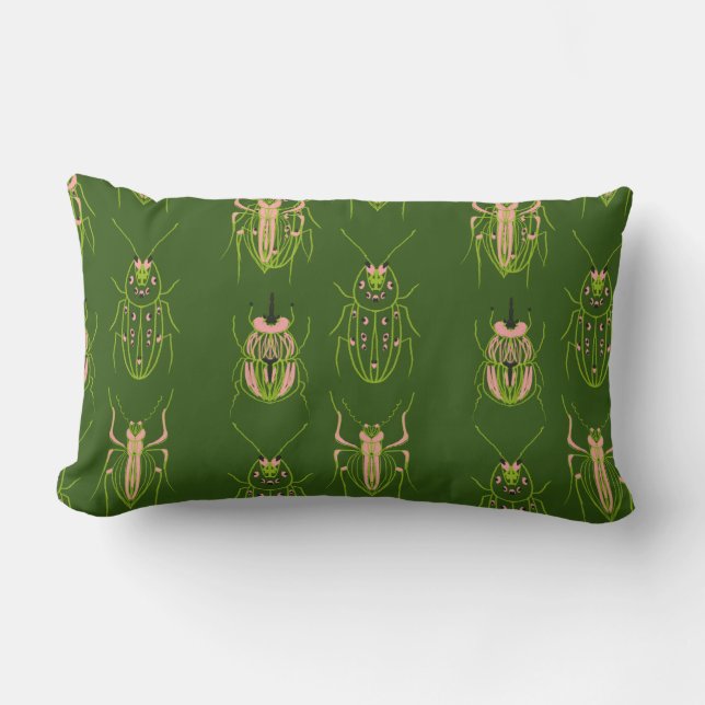 Coussin Rectangle Motif tiré à la main du dendroctone du pin (Recto)