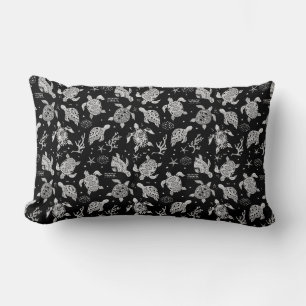 Coussin Rectangle motif tortue vintage noir et blanc