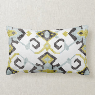 Coussin Rectangle Motif tribal chic d'ikat jaune et gris