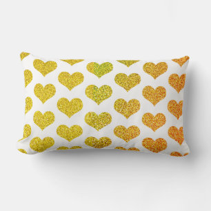 Coussin Rectangle Motifs de cœur doré ombre scintillant or blanc
