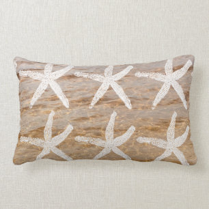 Coussin Rectangle Motifs d'étoiles de mer blanc Plage de sable nauti