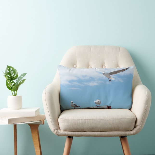 Coussin Rectangle Mouettes assis en vol Oiseaux Ciel bleu (Chaise)