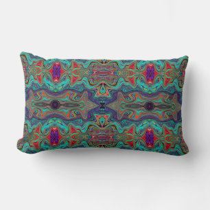 Coussin Rectangle Mousse de mer ondulée vert et Motif rouge trippy