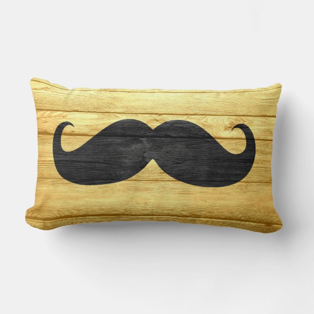 Coussin Rectangle Moustache noire sur bois jaune (Recto)