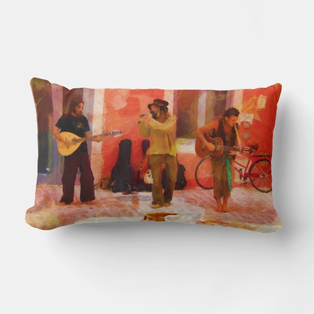 Coussin Rectangle Musiciens de rue jouant de la guitare Mandoline et (Recto)