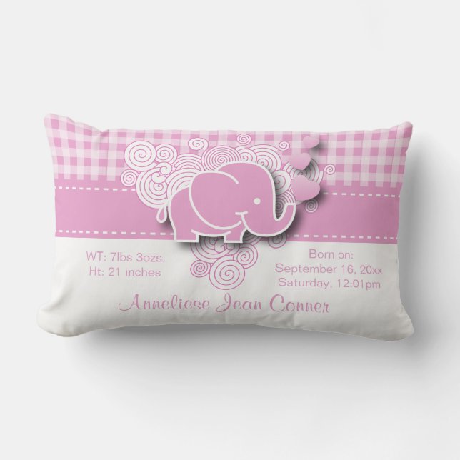 Coussin Rectangle Naissance rose et blanche d'éléphant de bébé de (Recto)