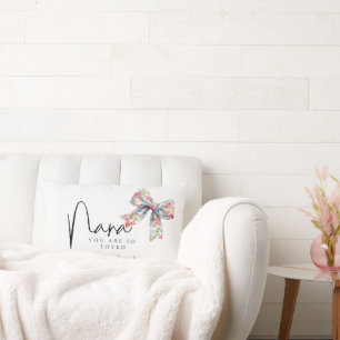 Coussin Rectangle Nana vous êtes tellement aimé bow rose manuscrit