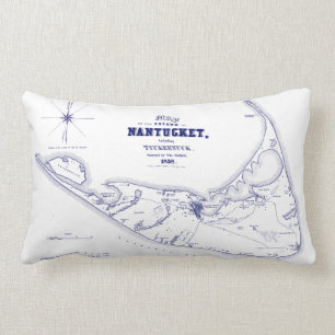 Coussin Rectangle Nantucket Island MA Carte Vintage Marine Blue