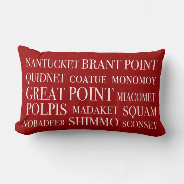 Coussin Rectangle Nantucket place rouge et blanc nautiques (Recto)
