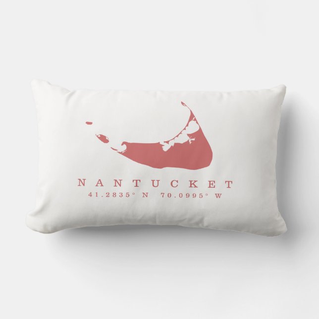 Coussin Rectangle Nantucket Rouge avec carte et coordonnées (Recto)