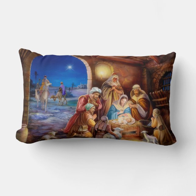Coussin Rectangle nativité, peinture sainte de nuit (Recto)