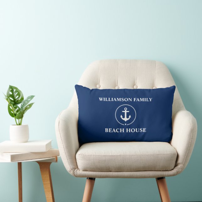 Coussin Rectangle Nautical Beach House Nom de famille Ancre Marine B (Chaise)