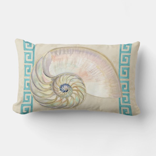 Coussin Rectangle Nautilus Shell aquarelle grecque clé Damask plage (Recto)
