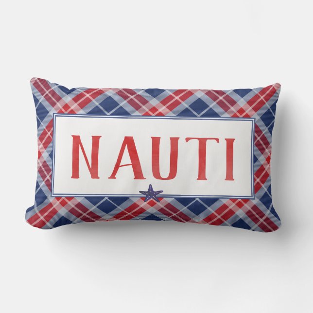 Coussin Rectangle Nautique NAUTI Noël Starfish Bleu Rouge Plaid (Recto)
