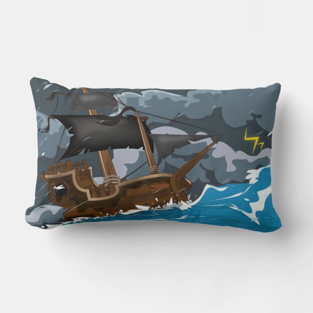 Coussin Rectangle Navire Pirate dans la Tempête (Recto)