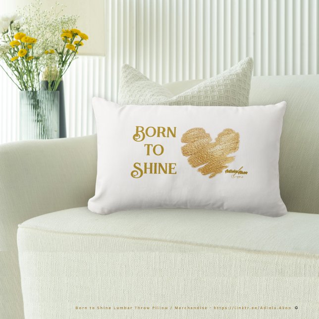 Coussin Rectangle Né pour l'oreiller à lancer blanc brillant (Born to Shine Pillow designd by Poet Adiela Akoo. Pair it with the pretty pouf, drawer knobs & more!)