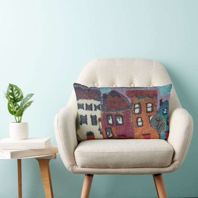 Coussin Rectangle needle punc neighborhood design pillow/houses (Chaise)