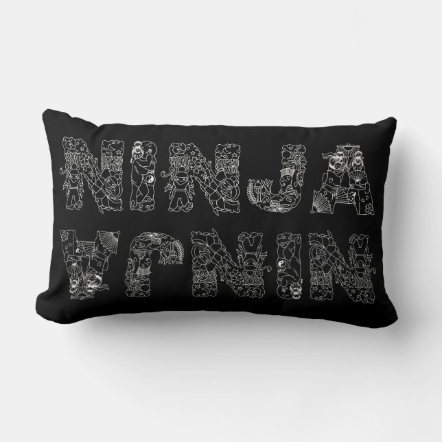 Coussin Rectangle Ninja Texte Blanc Élégant Sur Noir (Recto)