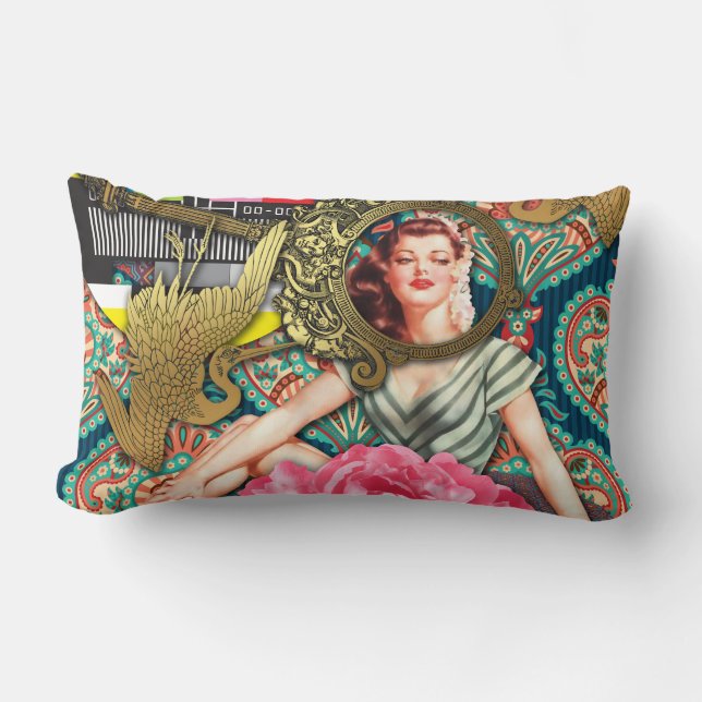 Coussin Rectangle No Signal - Collage numérique Cheeky Lady (Recto)