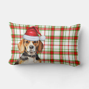 Coussin Rectangle Noël Beagle Chien Rouge Vert Plaid Vacances