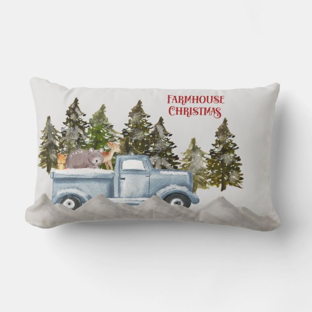 Coussin Rectangle Noël de la ferme forestière (Recto)
