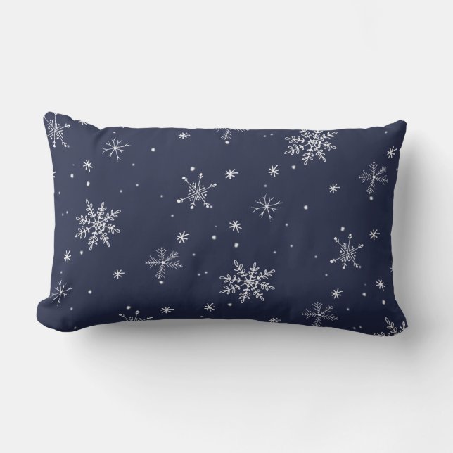 Coussin Rectangle Noël des flocs à neige de la Marine (Recto)