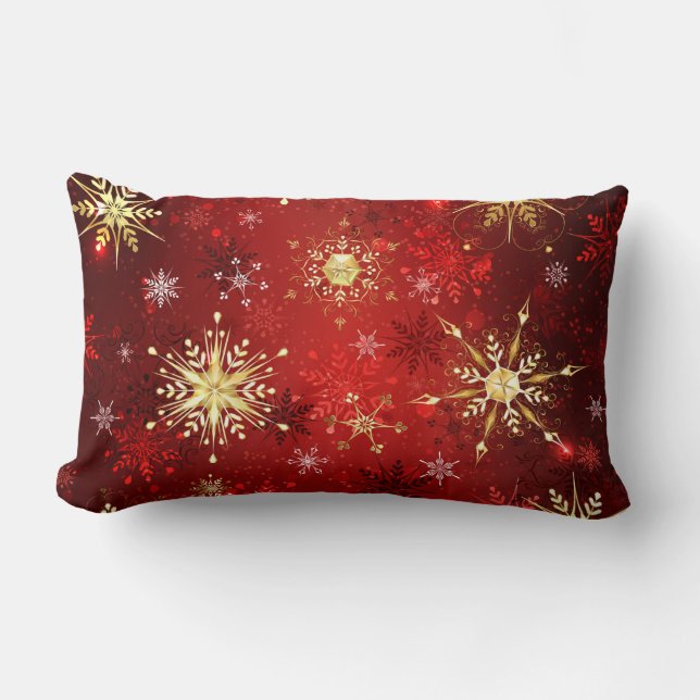 Coussin Rectangle Noël Golden Snowflakes sur Arrière - plan rouge (Recto)