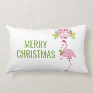 Coussin Rectangle Noël tropical Flamant rose rose
