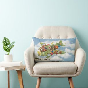 Coussin Rectangle Noël vintage, le Père Noël pilotant un avion