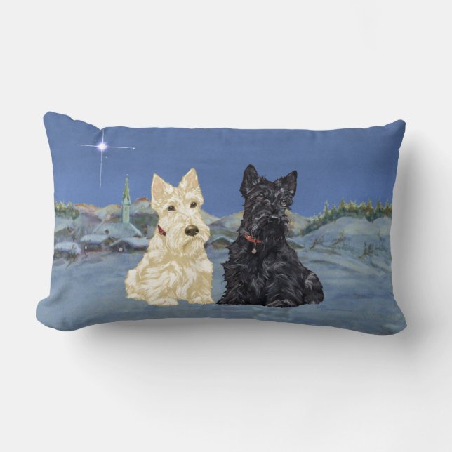 Coussin Rectangle Noël Wheaten Black Scotties (Recto)