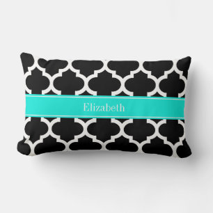 Coussin Rectangle Noir Blanc Marocain #5 Brt Aqua Nom Monogramme