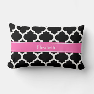 Coussin Rectangle Noir Blanc Marocain #5 Rose Chaud #2 Nom Monogramm