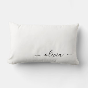 Coussin Rectangle Noir Blanc Script Monogramme Nom Moderne