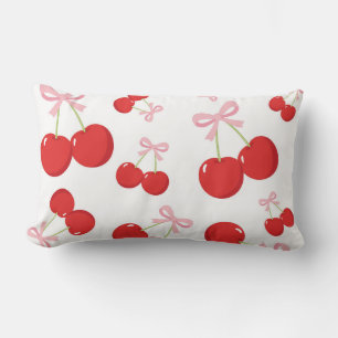 Coussin Rectangle Noir Cerises rouges Bow rose Coquette Cottage Chic