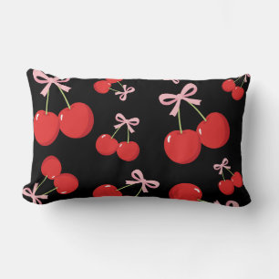 Coussin Rectangle Noir Cerises rouges Bow rose Coquette Cottage Chic